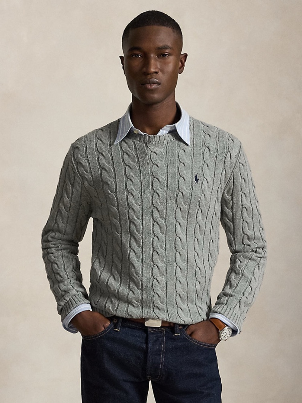 Polo Ralph Lauren Silk Cashmere Cable Knit Crewneck Sweater Gray Men's - Size M